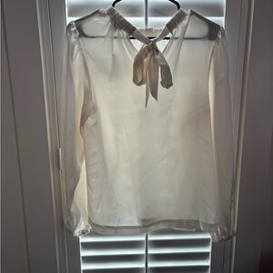 Ann Taylor Cream Blouse with Tie Neck